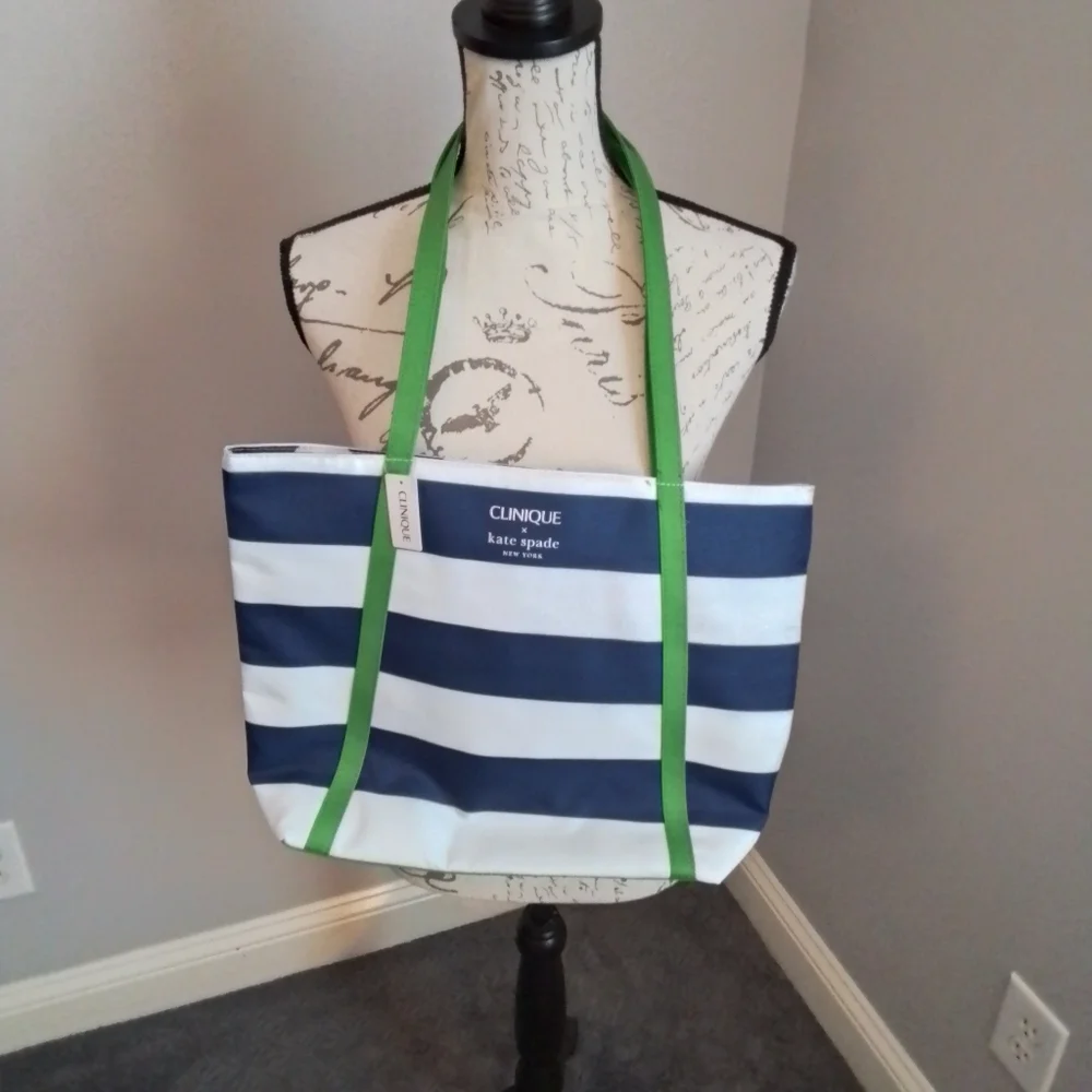 Clinique X Kate Spade New York Tote Blue & White Striped & Green